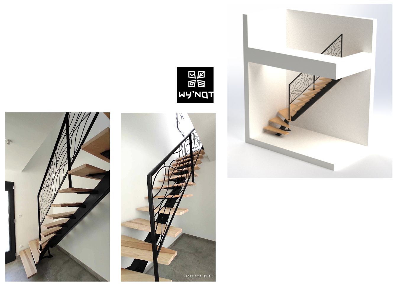 Réalisation pour WY'NOT : escalier bois et métal avec garde-corps à claire-voie